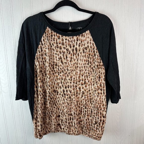 Ann Taylor Loft leopard print‎ top black size large - Picture 1 of 3